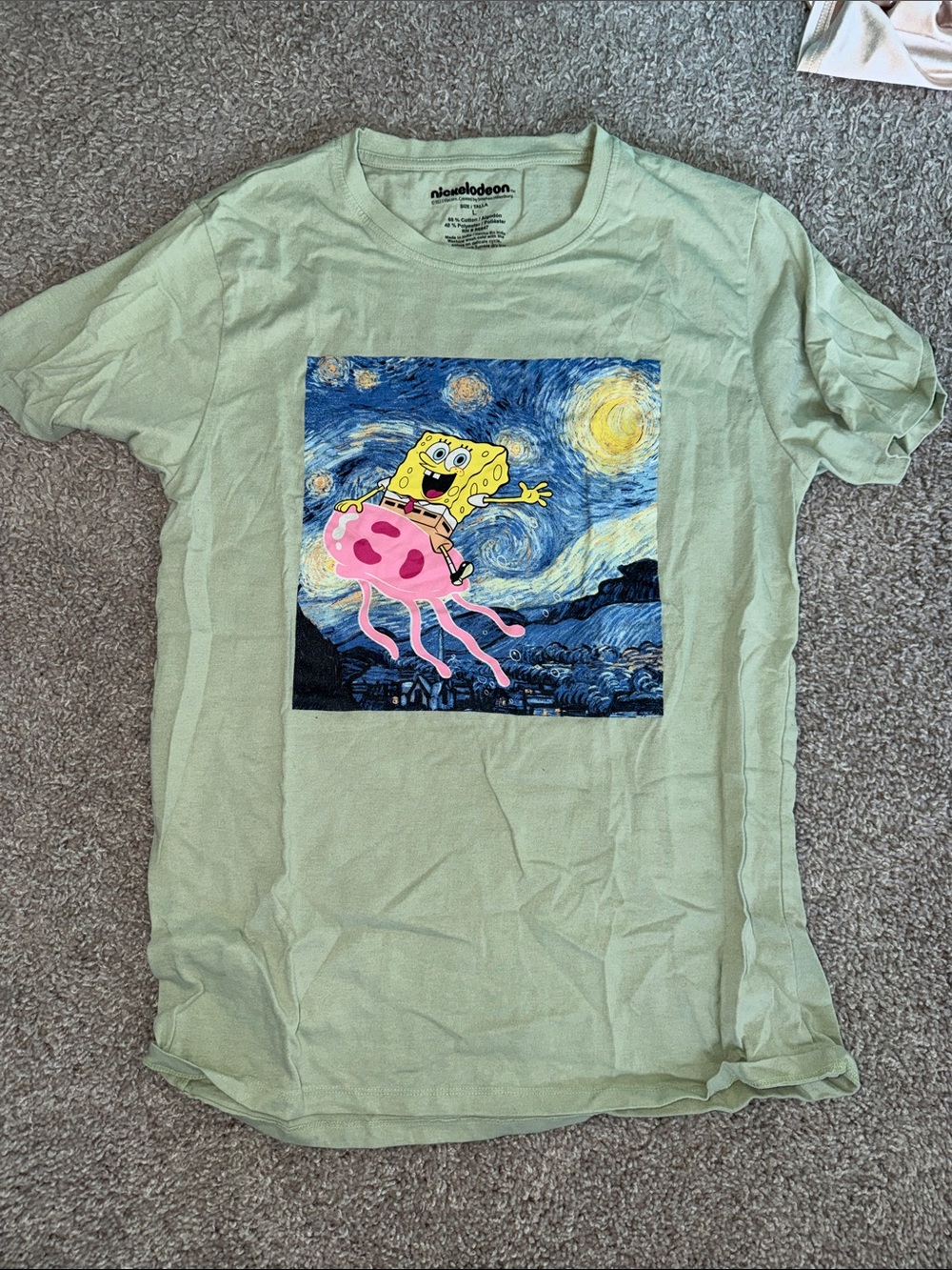 Nickelodeon SpongeBob Starry Night Graphic Tee - Light Green with Pink & Blue